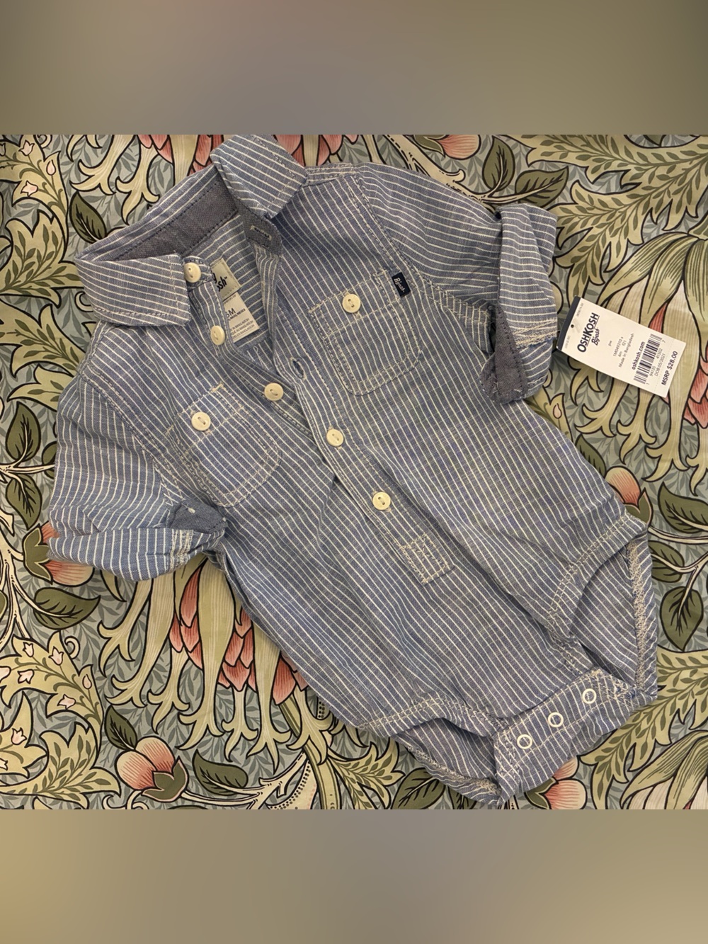 OshKosh B'gosh Blue & White Striped Button-Down Shirt Onesie
